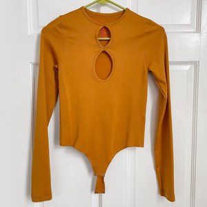 Simon Miller Asio Bodysuit Long Sleeve Keyhole Burnt Orange Yellow Cut Out XS S